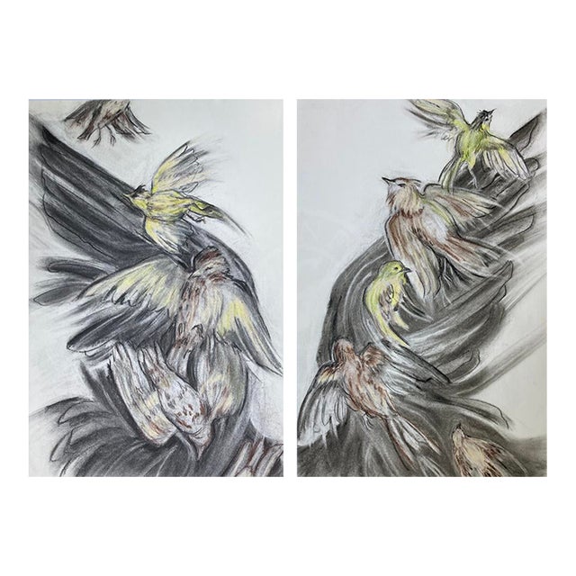 Original Charcoal and Pastel Drawing, Freedom Diptych For Sale