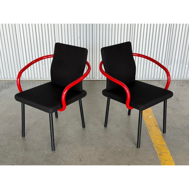 Knoll 1990s Set of 2 Ettore Sottsass Mandarin Chairs by Knoll - Black + Red Post Modern For Sale - Image 4 of 10