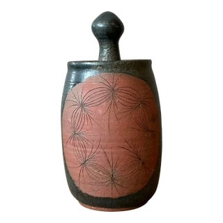 Vintage Boho Original Studio Pottery Lidded Vase For Sale