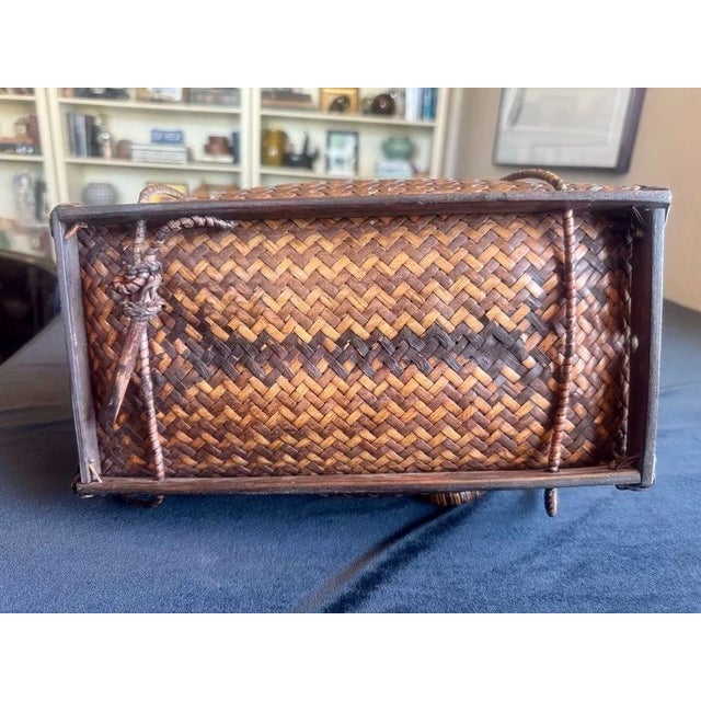 Antique Philippine Hand-Woven Rattan Grain Basket With Wooden Base For Sale - Image 9 of 9