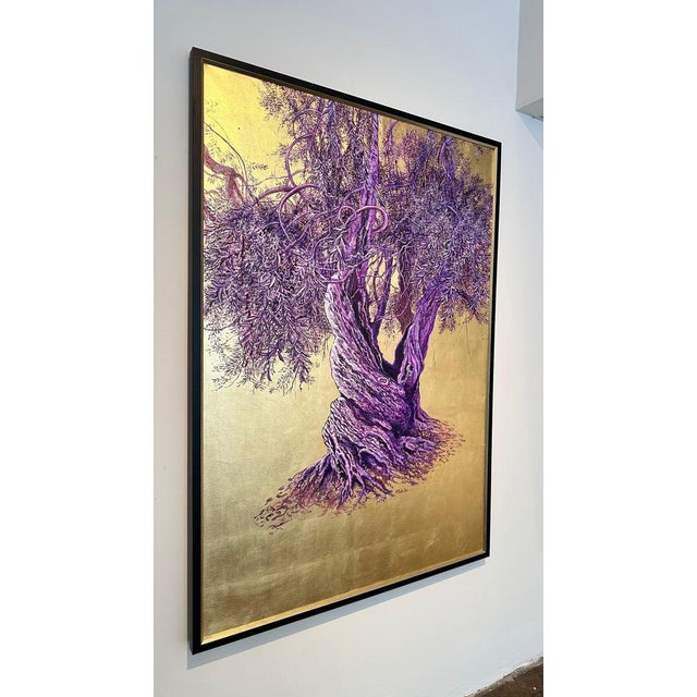 Anastasia Gklava, Grandiose, Realist Purple & Lavender Olive Tree, 2022, Oil & Gold Leaf Canvas For Sale - Image 4 of 18