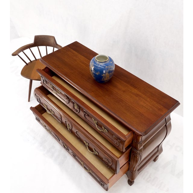 1980s Bombe Country French Carved Cherry 3 Drawer Dresser Brass Hardware Pulls For Sale - Image 5 of 12