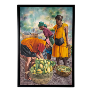Large - 2019 “Fruit Market Vendors” Haitian Folk Art OilOn Canvas Painting by Horestal E.