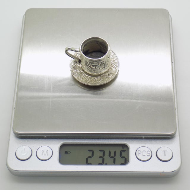Silver Vintage Italian Handmade Genuine Silver Coffee Cup and Saucer Dollhouse Miniature, 1970s, Set of 2 For Sale - Image 8 of 11