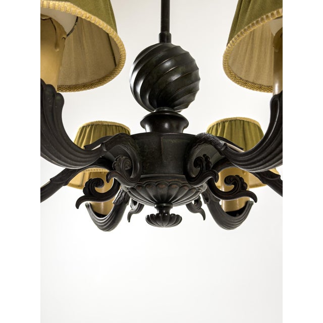 Model 10785 Chandelier in Patinated Metal by Harald Notini for Böhlmarks, Sweden, 1930s For Sale - Image 3 of 15