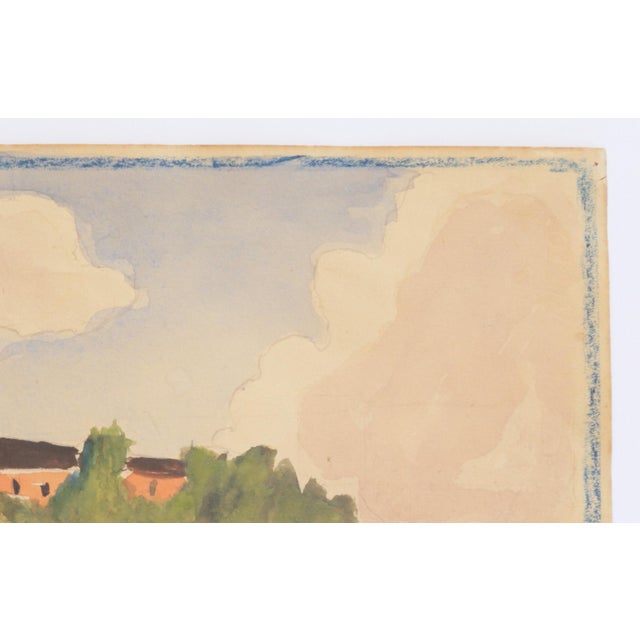1940s Mid-Century Swedish Outsider Folk Art Original Watercolor Painting, Signed, Lake Landscape For Sale - Image 5 of 5