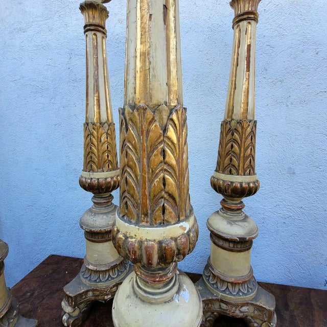 Large Lacquered and Gilded Wooden Candlesticks, Early 19th Century, Set of 6 For Sale - Image 4 of 17