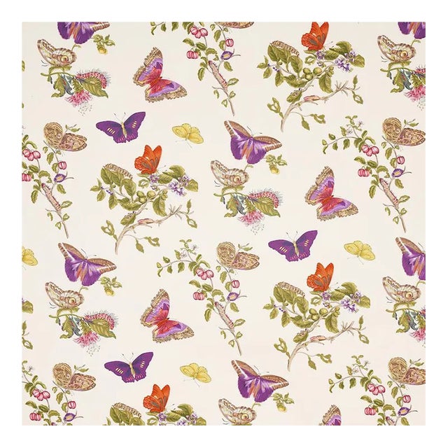 Sample - Schumacher Baudin Butterfly Chintz Fabric in Purple For Sale