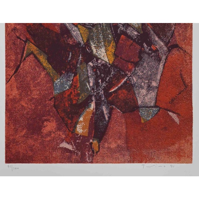 Red Abstract Composition is a contemporary artwork realized by Salvatore Provino in 1991 Mixed media on paper Hand signed...