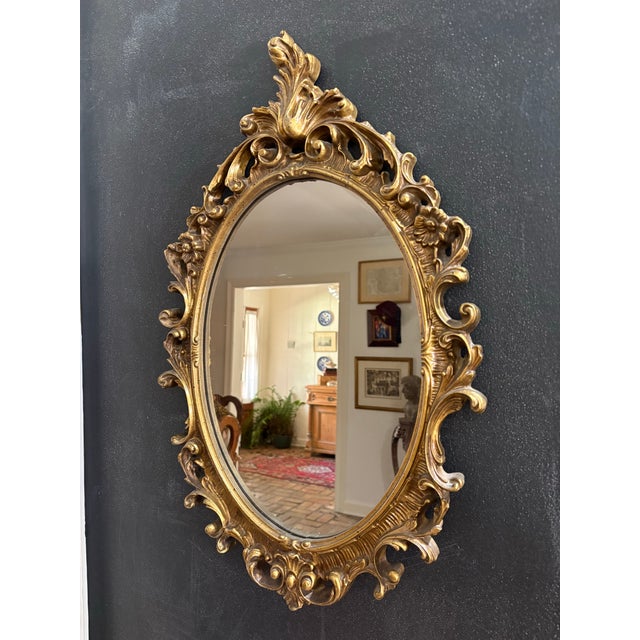 Mid-Century Modern Vintage Ornate Gold Mirror - Syroco Wood and Gilt Style - 15” X 24.5” - Baroque Inspired - Not Plastic - Hollywood Regency & Palm Beach Regency Decor For Sale - Image 3 of 8