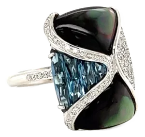 Bellarri Diamond Topaz Mother of Pearl 18k White Gold Ring, Size 7