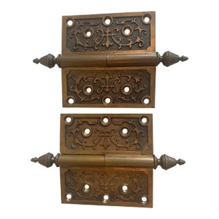Pair of Fine Victorian Era Decorative Hinges Marked 1870 For Sale