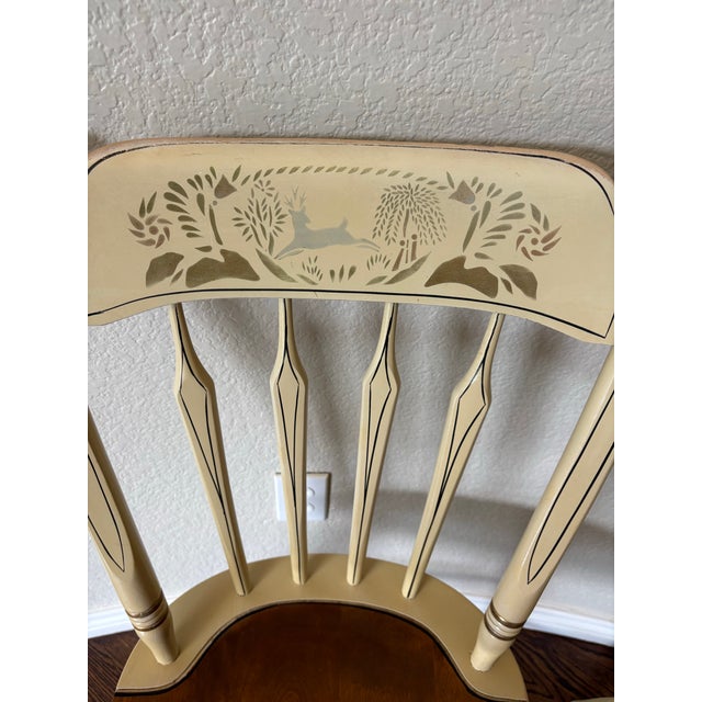 Wood Pair of 1975 Ethan Allen Stenciled Thumb Back Windsor Dining Chairs For Sale - Image 7 of 12