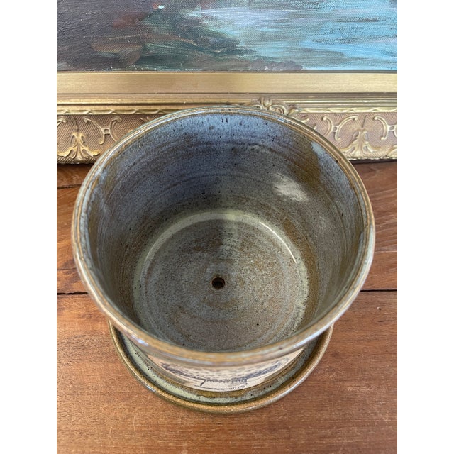 Handmade PNW Wheel-Thrown Signed Planter With Dish. For Sale - Image 4 of 10