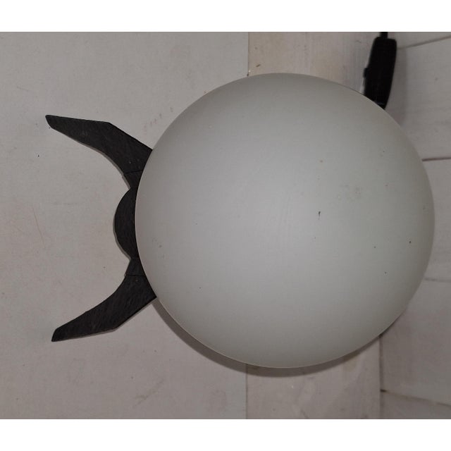 1960s Mid-Century Table Lamp with a Black Iron Tripod Base and a White Opal Glass Shade, 1960s For Sale - Image 5 of 8