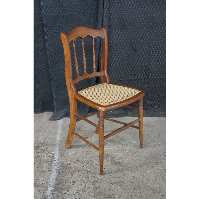 Late 19th Century 2 Antique Victorian Early American Style Maple Spindle Back Side Chairs Pair For Sale - Image 5 of 18