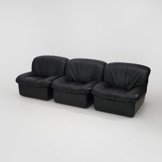 Mid-Century Modern Modular Black Leather Armchairs, 1970s, Set of 3 For Sale - Image 3 of 15