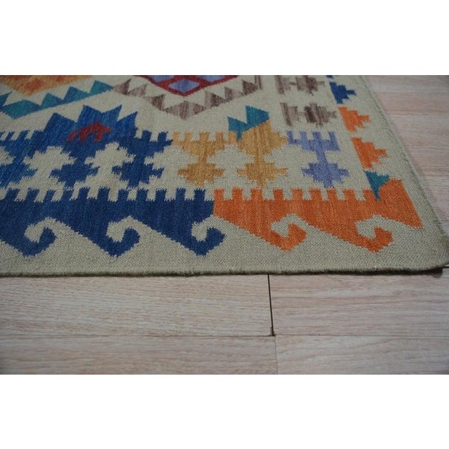 Contemporary 5x8 Multicolor Flat Weave Wool Diamond Constellations Geometric Carpet Rug For Sale - Image 3 of 6
