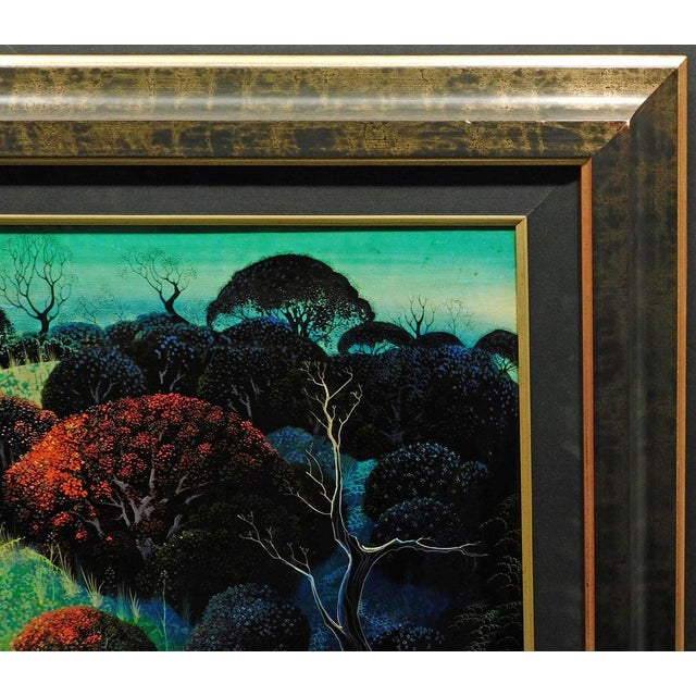 Eyvind Earle "Holly Covered Hills" Hand Signed Original Oil on Panel Framed For Sale In Denver - Image 6 of 8