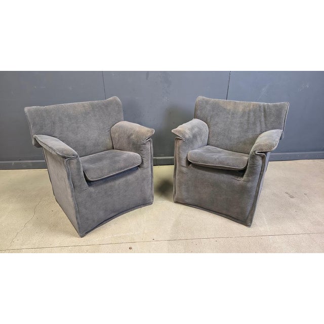 Elegant grey suede armchairs model Lauriana designed by Afra and tobia Scarpa and produced by B&B Italia. Timeless design...