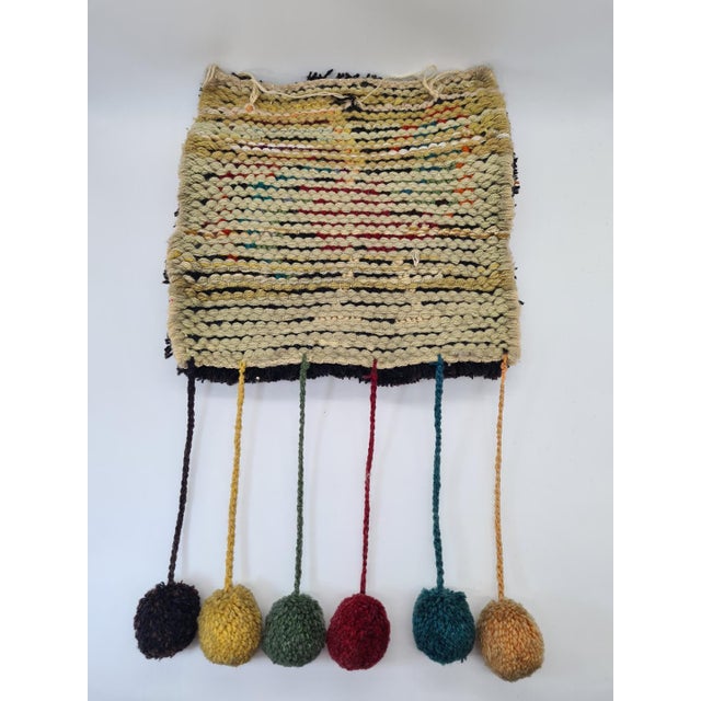 Handmade Rya-Style Wool Tapestry with Pom-Poms, 1970s For Sale - Image 3 of 9