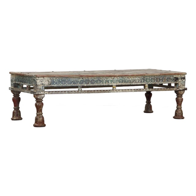 Antique Indian Painted Teakwood Low Table, C. 1880-1900 For Sale