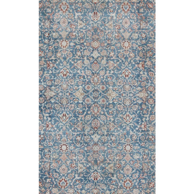Antique Persian Malayer Rug With Floral Lattice Design in Sky Blue and Soft Red For Sale - Image 4 of 9