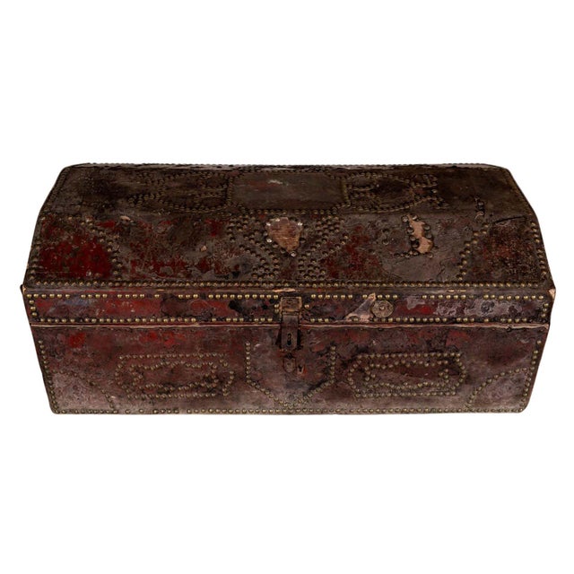 Antique Leather Studded Chest For Sale - Image 4 of 6