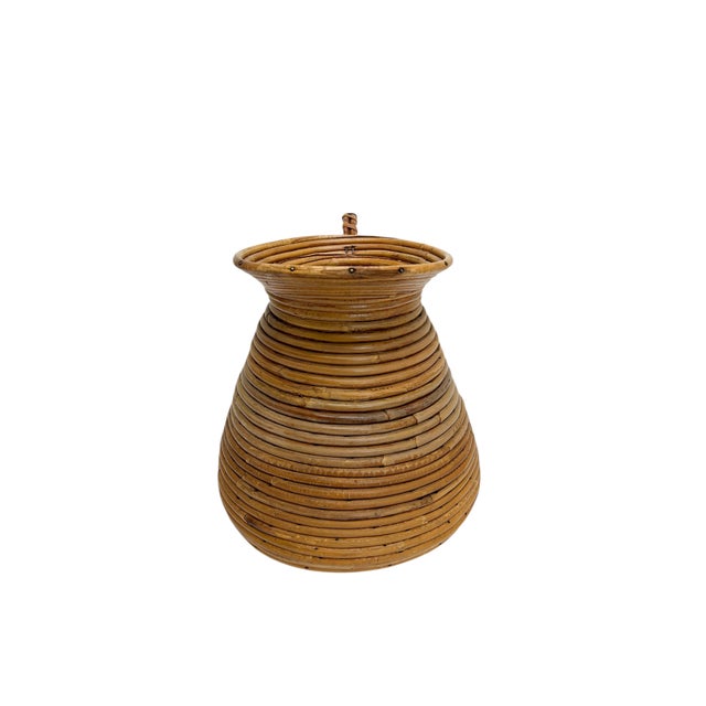 French Pencil Reed Rattan Vase, 1950s For Sale - Image 18 of 18