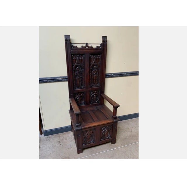 Late 19th Century Antique Neo-Gothic Chest Bench, 1880 For Sale - Image 5 of 9