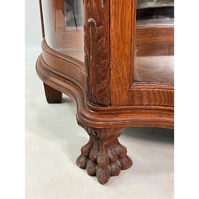 Antique Carved NorthWind Face Tiger Oak Bow Front China Chairish