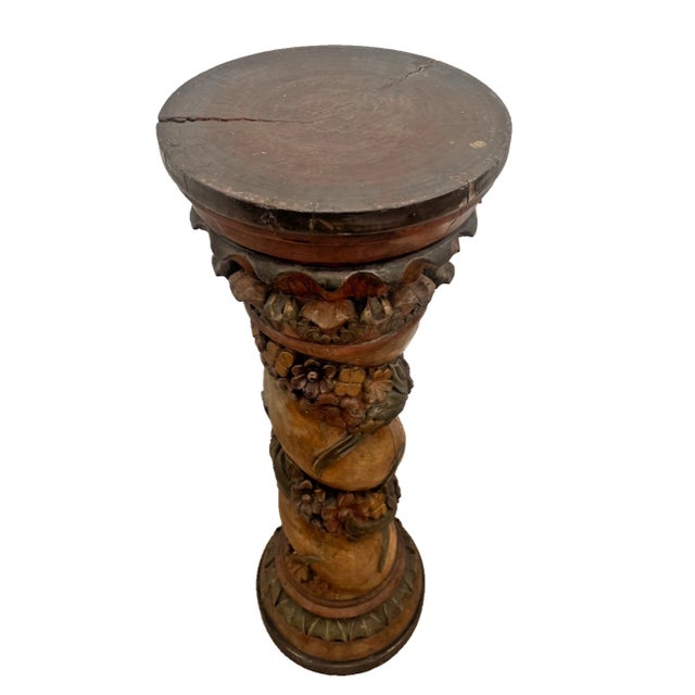 Wood Antique Italian Style Column Bust Plant Stand Pedestal Hand Carved Solid Wood For Sale - Image 7 of 12