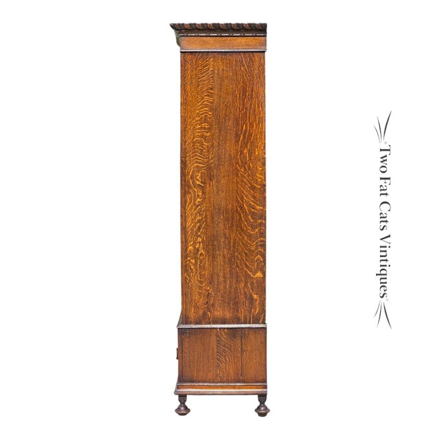 Antique Victorian Oak Wardrobe | Armoire | 3-Piece Knockdown | Beveled Mirror | Key | 19th Century For Sale - Image 9 of 18