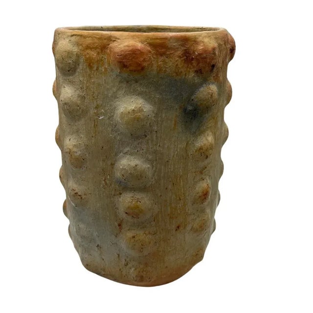 Sejnane Cylindrical Clay Bumpy Vessel - Light Large | Chairish