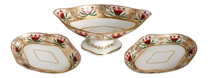 English Georgian Gilt Soft Paste Porcelain Compote and Underplate Trays - Set of 3