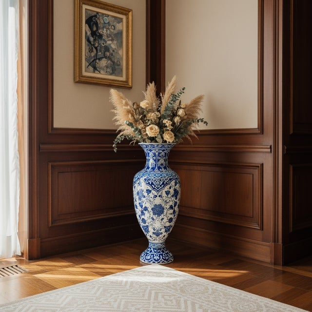 The Purity of Blue ️ This Handmade Ceramic Palace Vase is a testament to the timeless beauty of the “Blue and White”...