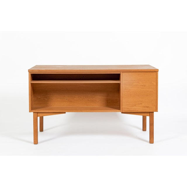 Mid Century Danish Modern Oak Wood Writing Desk 1960s For Sale - Image 4 of 17