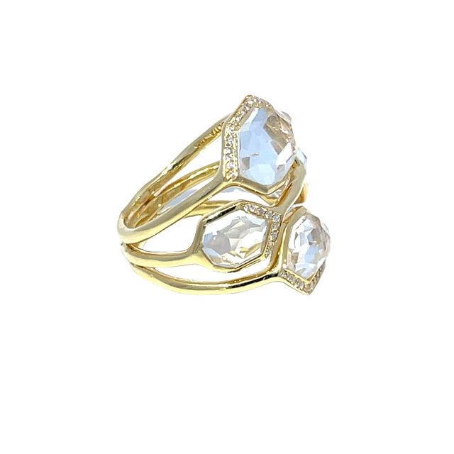Gold Ippolita 18k Yellow Gold Rock Crystal Quartz and Diamond Ring, Size 6.75 For Sale - Image 8 of 9