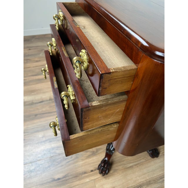 Antique Federal Period Mahogany Three Drawer Stand With Embossed Brass Pulls C. 1820 For Sale - Image 10 of 11