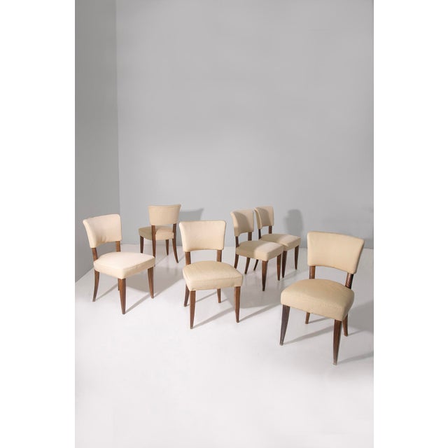 Beige Vintage Italian Chairs in Original Fabric by Guglielmo Ulrich, 1940, Set of 6 For Sale - Image 8 of 11