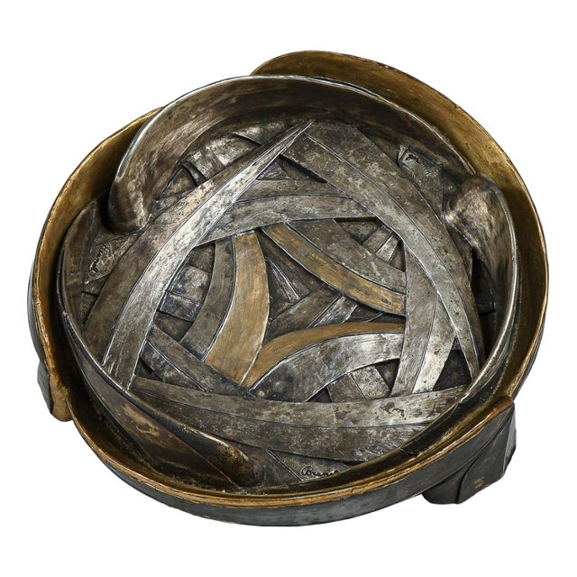 Italian Gray and Golden Metal Resin Ashtray from Brumel, 1950s For Sale