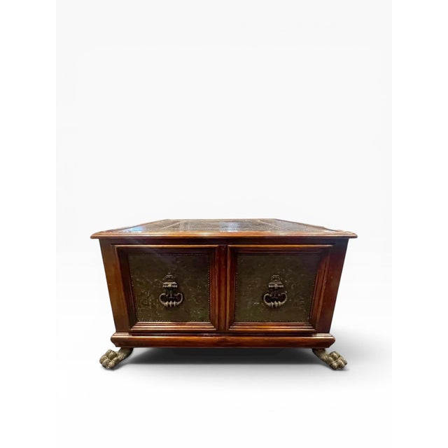 English Theodore Alexander Armoury Collection Brass Clad Cocktail Table With Paw Feet For Sale - Image 3 of 12