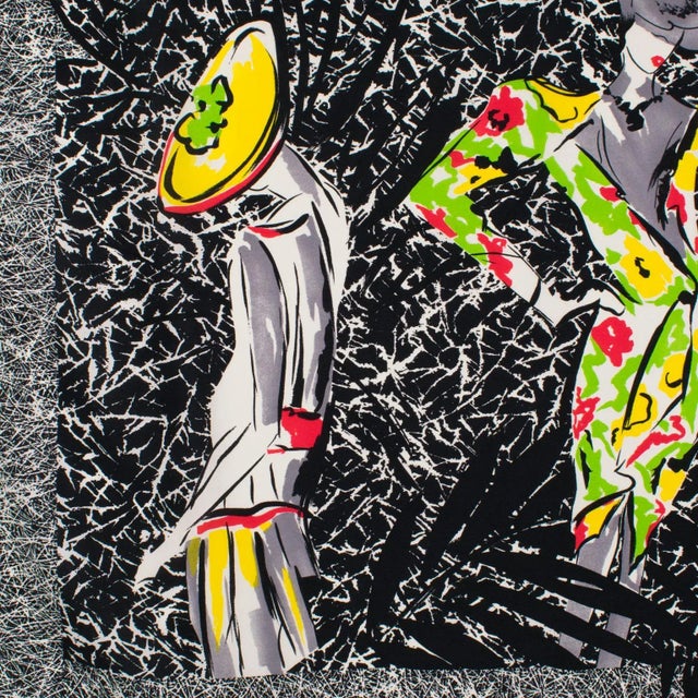 Textile Ted Lapidus Silk Scarf Multicolor Fashion Models Print For Sale - Image 7 of 8