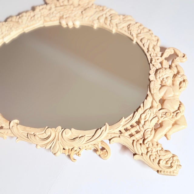 Vintage Cast Iron Rococo-Style Vanity/Easel Mirror, Cherub & Floral Crest For Sale In Chicago - Image 6 of 10