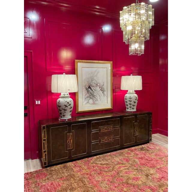 1970s Mastercraft 4pc Credenza in Burled Amboyna and Brass For Sale - Image 11 of 12