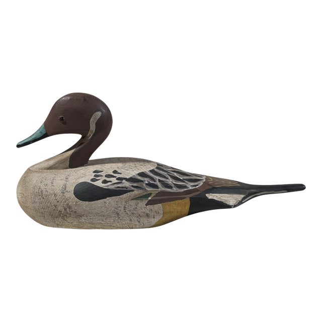 Vintage 20th Century Hand Carved & Painted Old Pintail Duck Decoy Signed For Sale