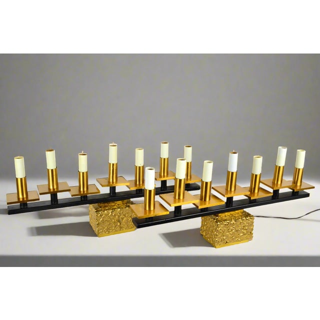 Wood 1970s Brutalist Electric Menorah Candelabra 7 Lights For Sale - Image 7 of 8