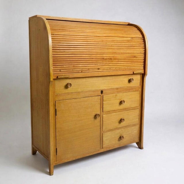 Vintage Oak Tambour Roll Top Secretaire For Sale - Image 9 of 9