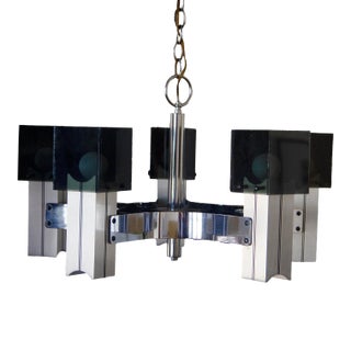 1970s Sciolari Chrome and Cast Smoked Plexiglass Ice Cube Chandelier For Sale