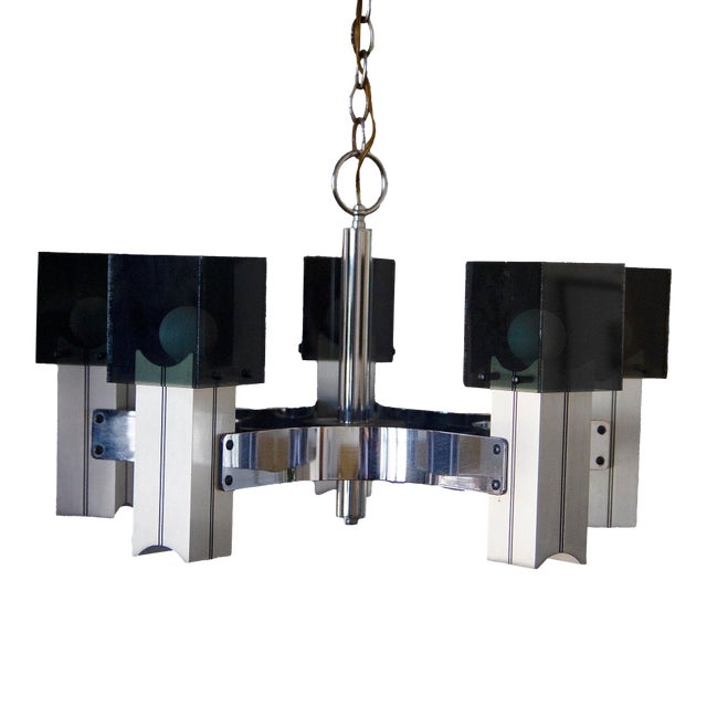 1970s Sciolari Chrome and Cast Smoked Plexiglass Ice Cube Chandelier For Sale